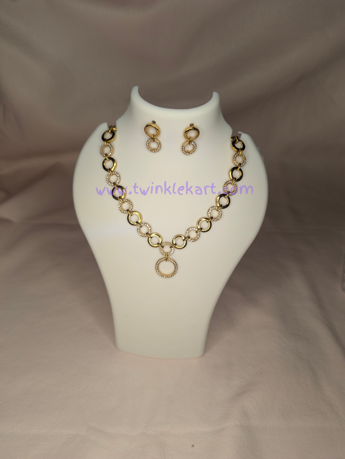 Premium Circle Gold Necklace With Earrings