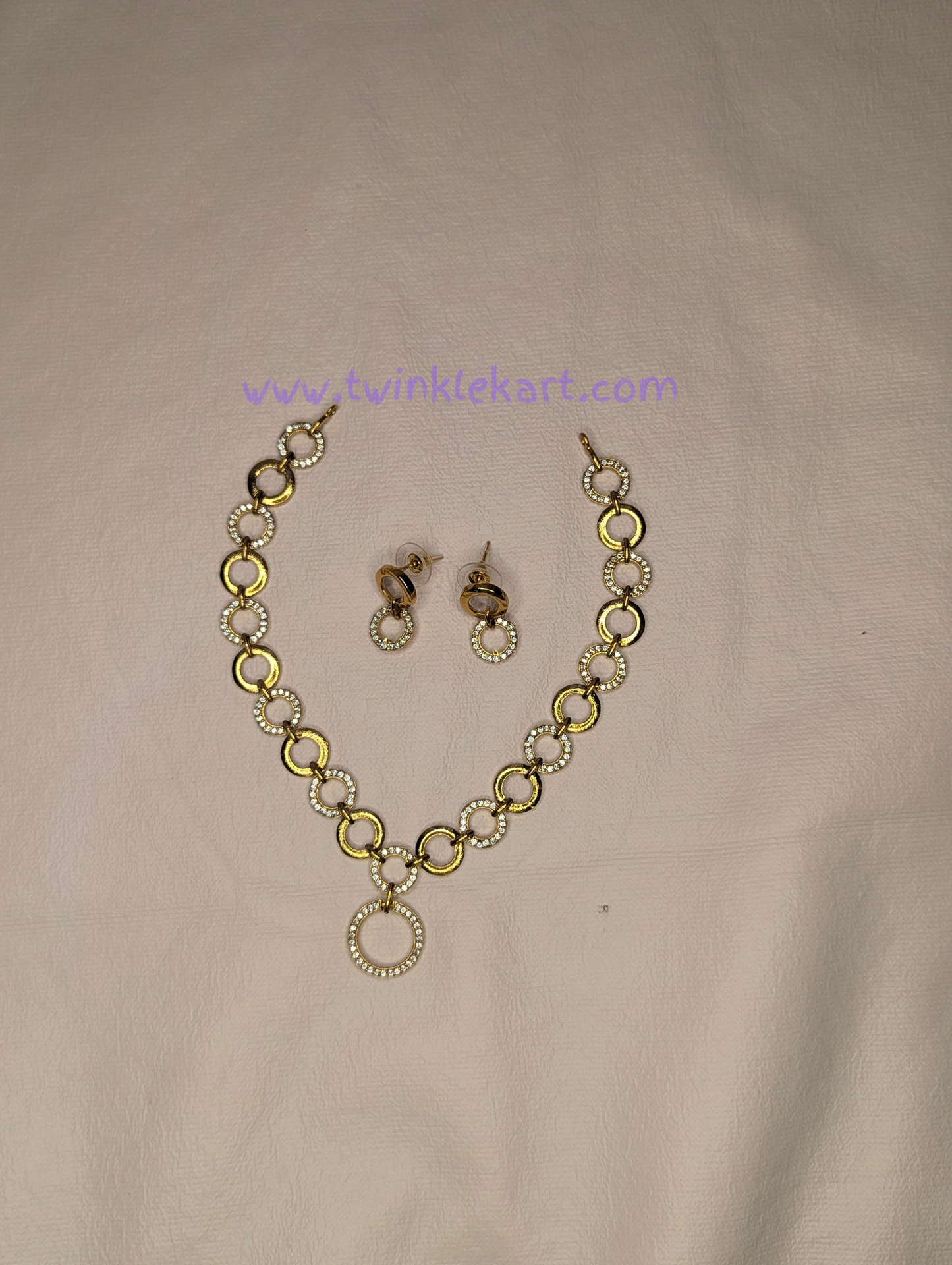 Premium Circle Gold Necklace With Earrings