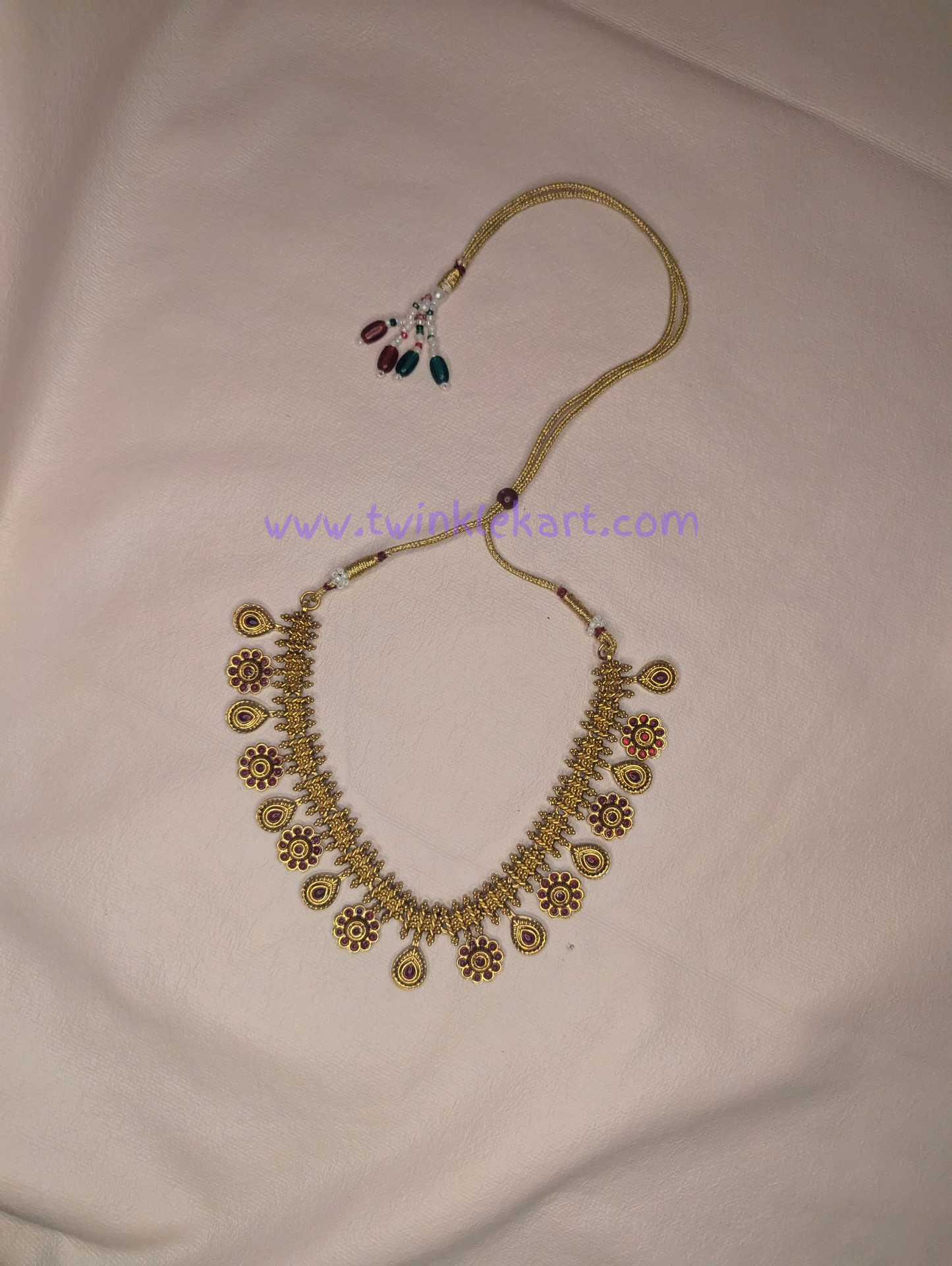 Premium Red Stone Flower Necklace With Earrings