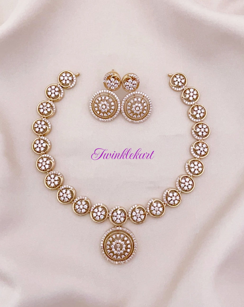 Premium White Diamond Alike Necklace Set With Earrings
