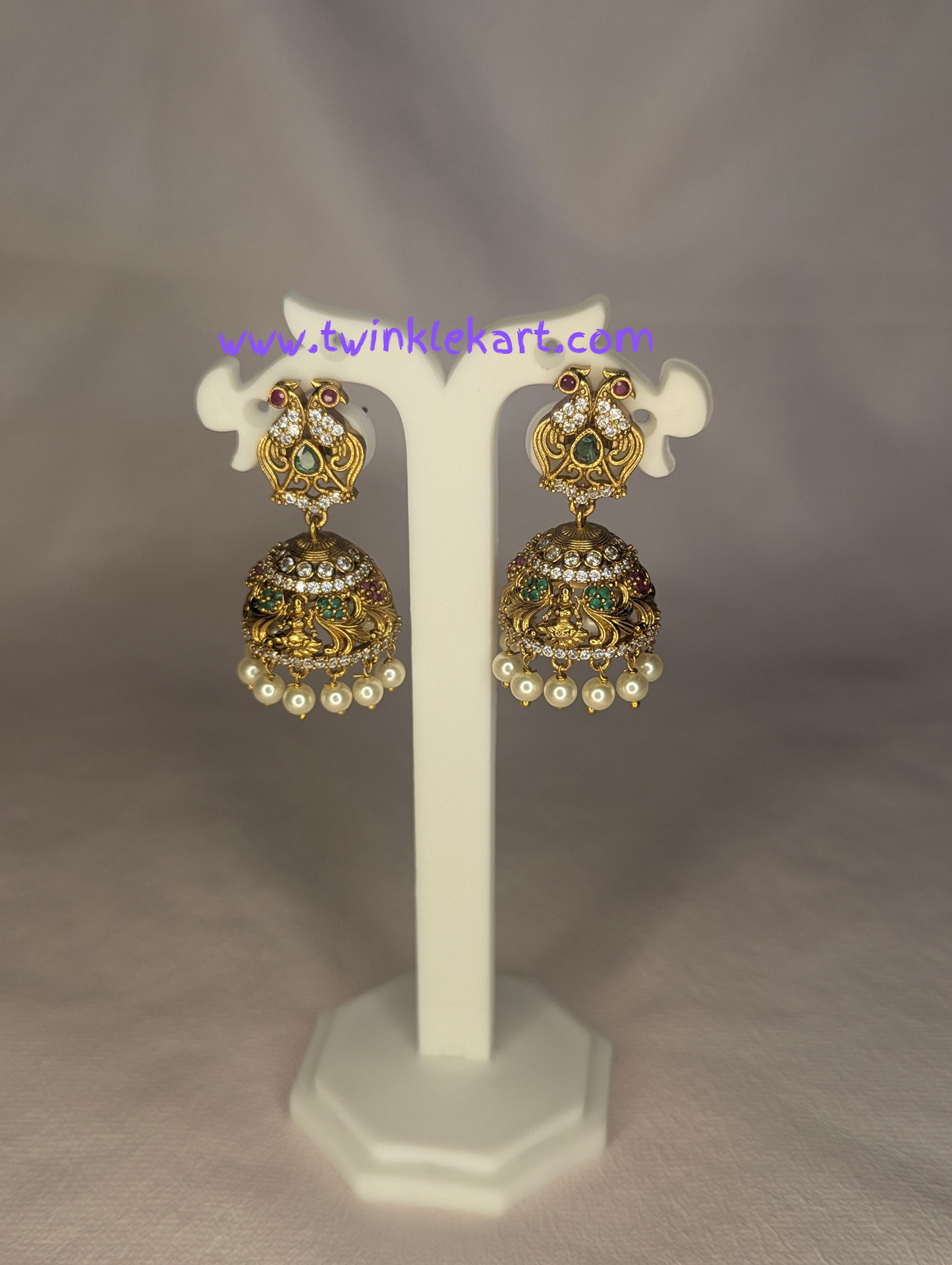 Premium Lakshmi With Peacock Style With Vibrant Stone Earrings