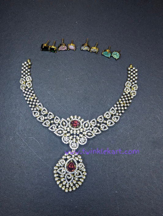 Premium Replaceable Multi Color Diamond Necklace With Earrings