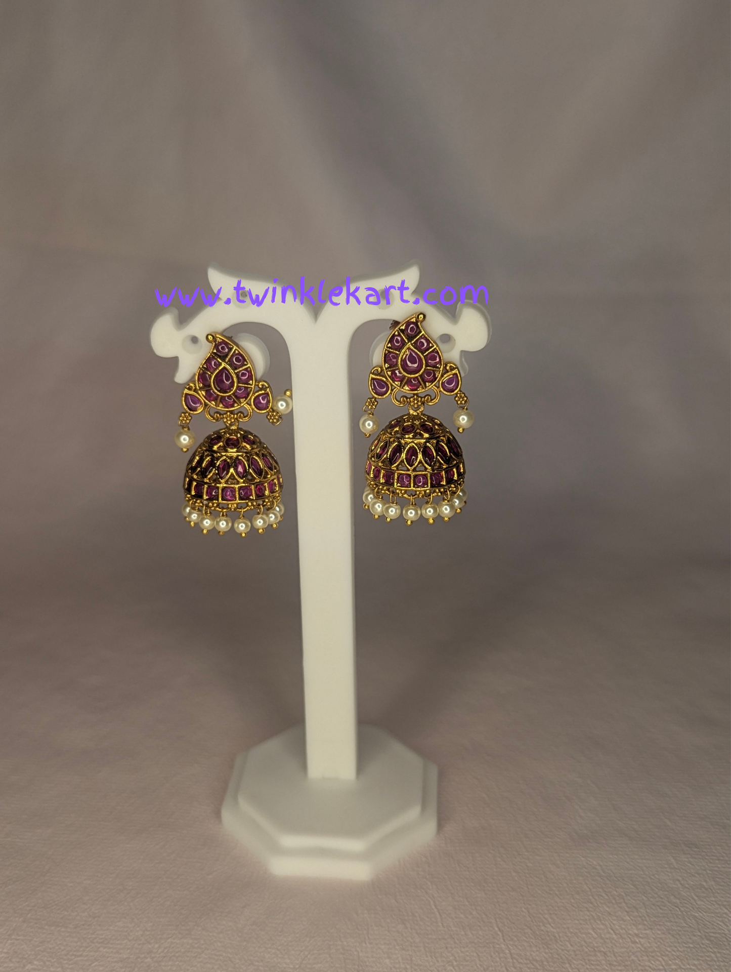 Premium Pink Stone Gold Earrings