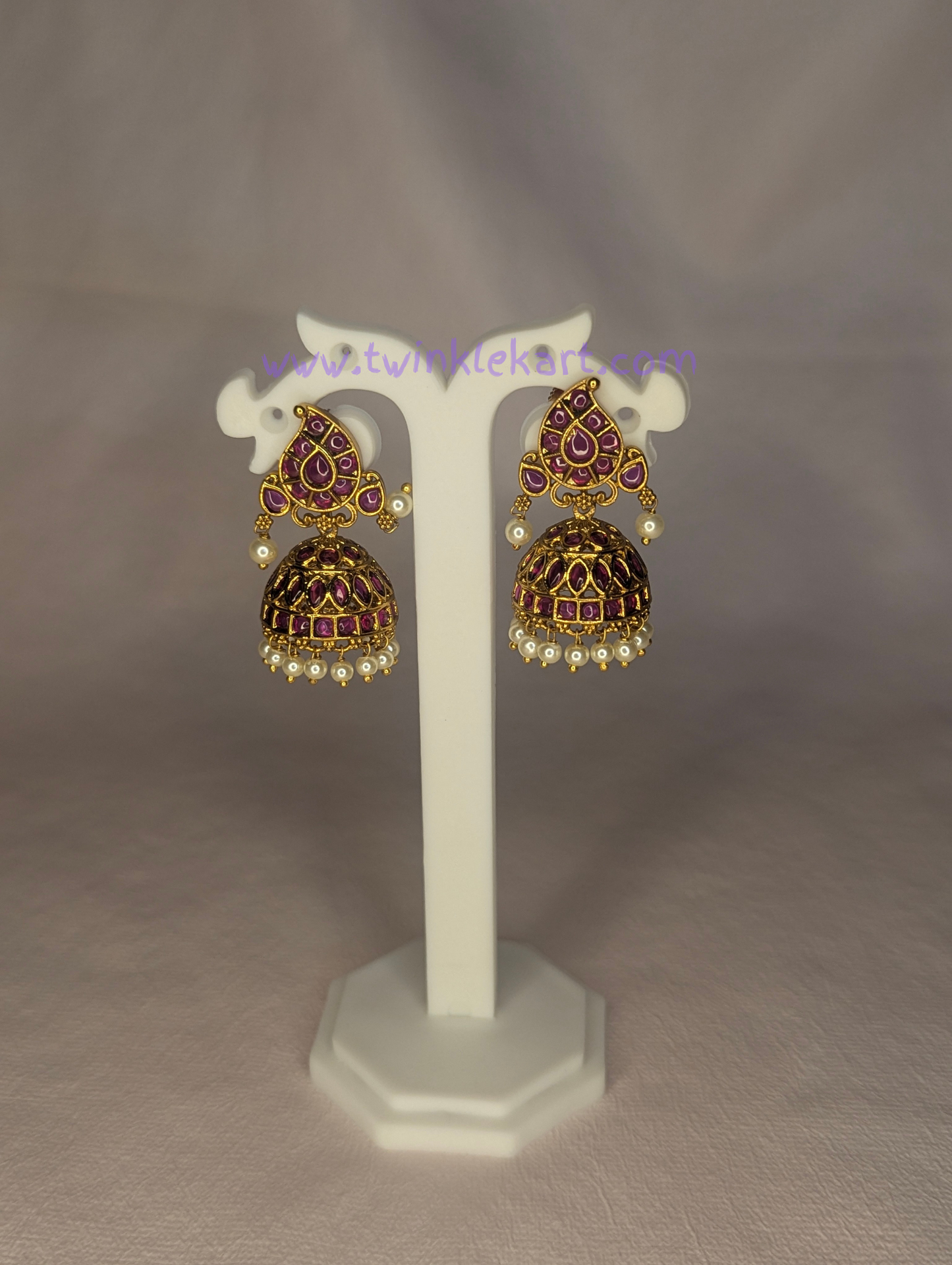 Premium Pink Stone Gold Earrings