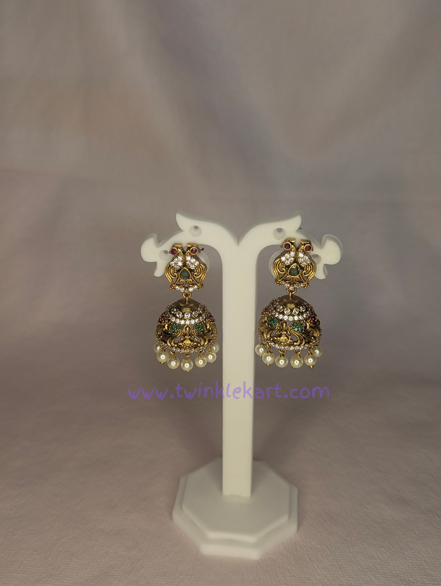 Premium Lakshmi With Peacock Style With Vibrant Stone Earrings
