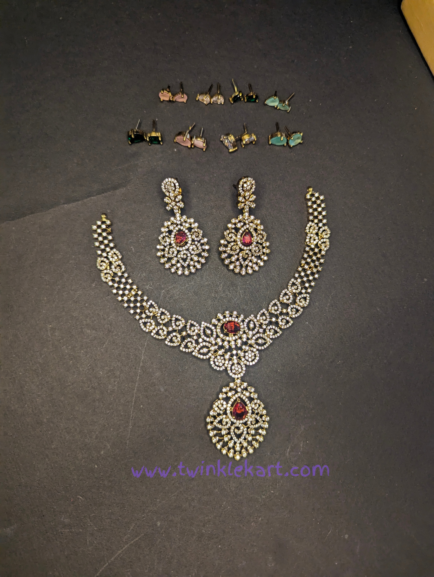 Premium Replaceable Multi Color Diamond Necklace With Earrings