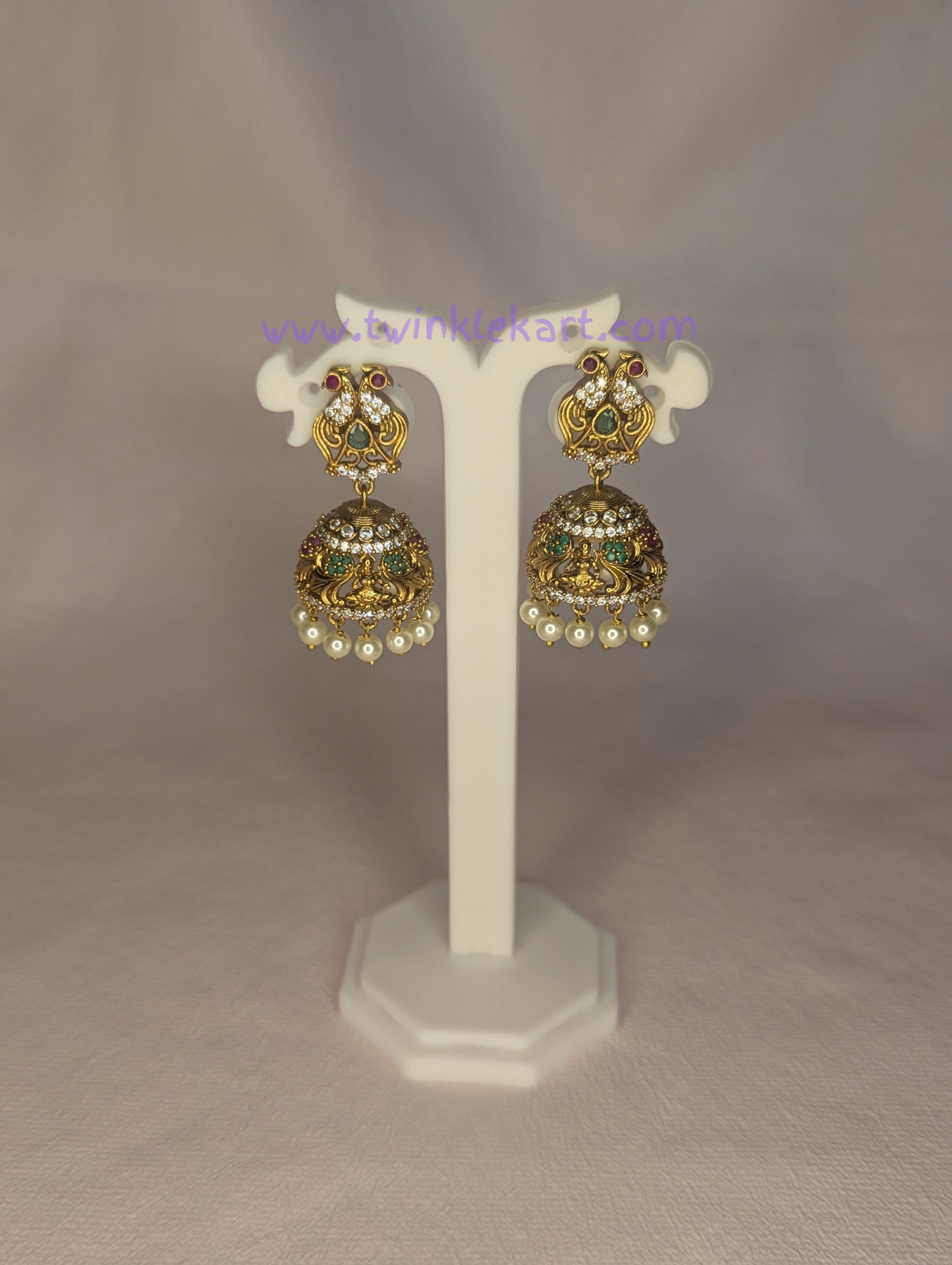 Premium Lakshmi With Peacock Style With Vibrant Stone Earrings