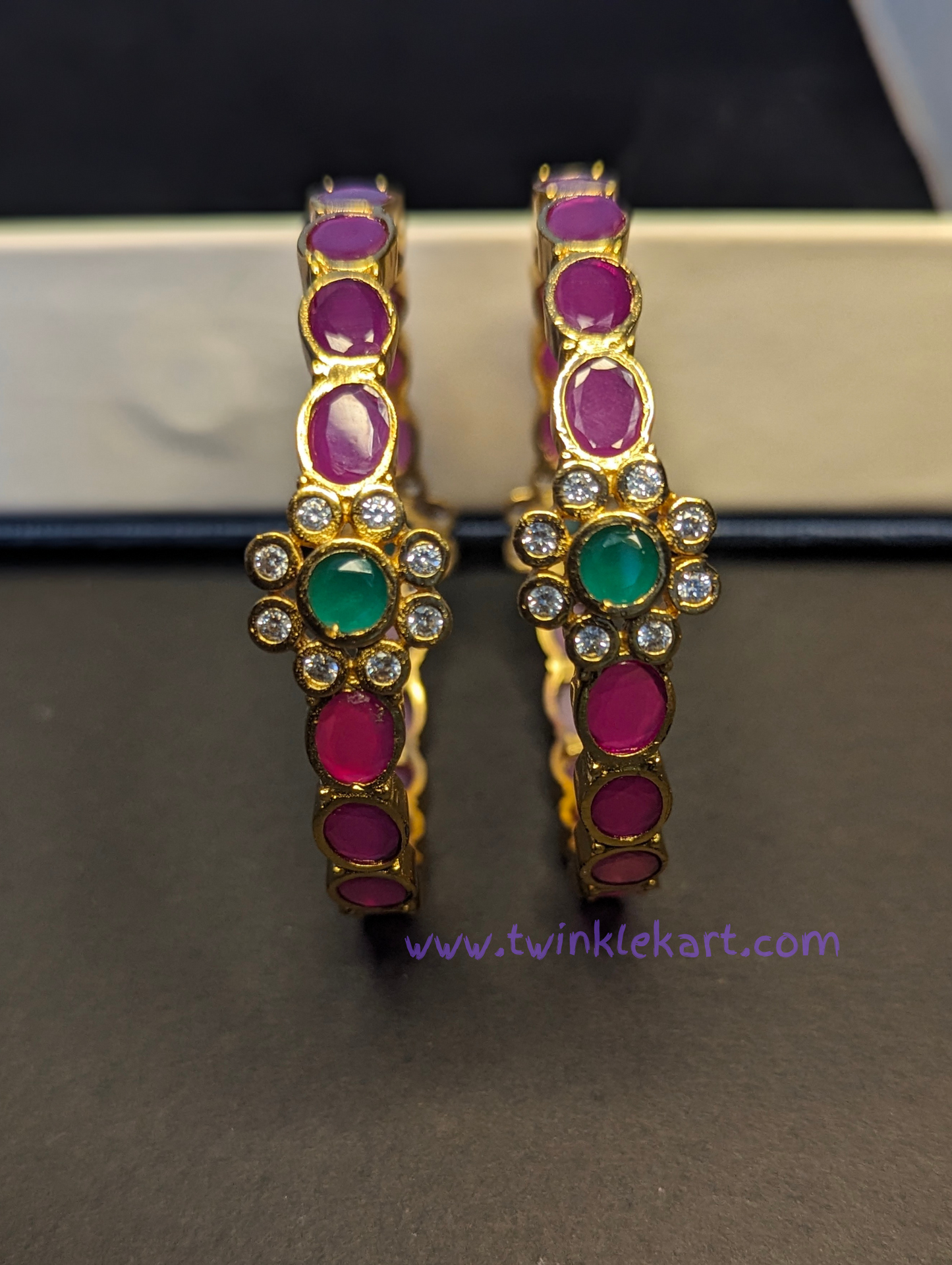 Premium Ruby Flower Bangle Set