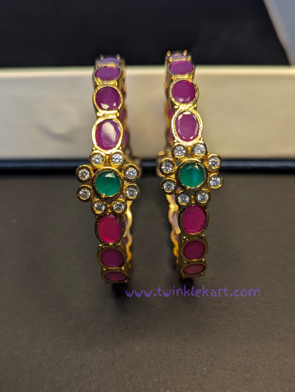 Premium Ruby Flower Bangle Set