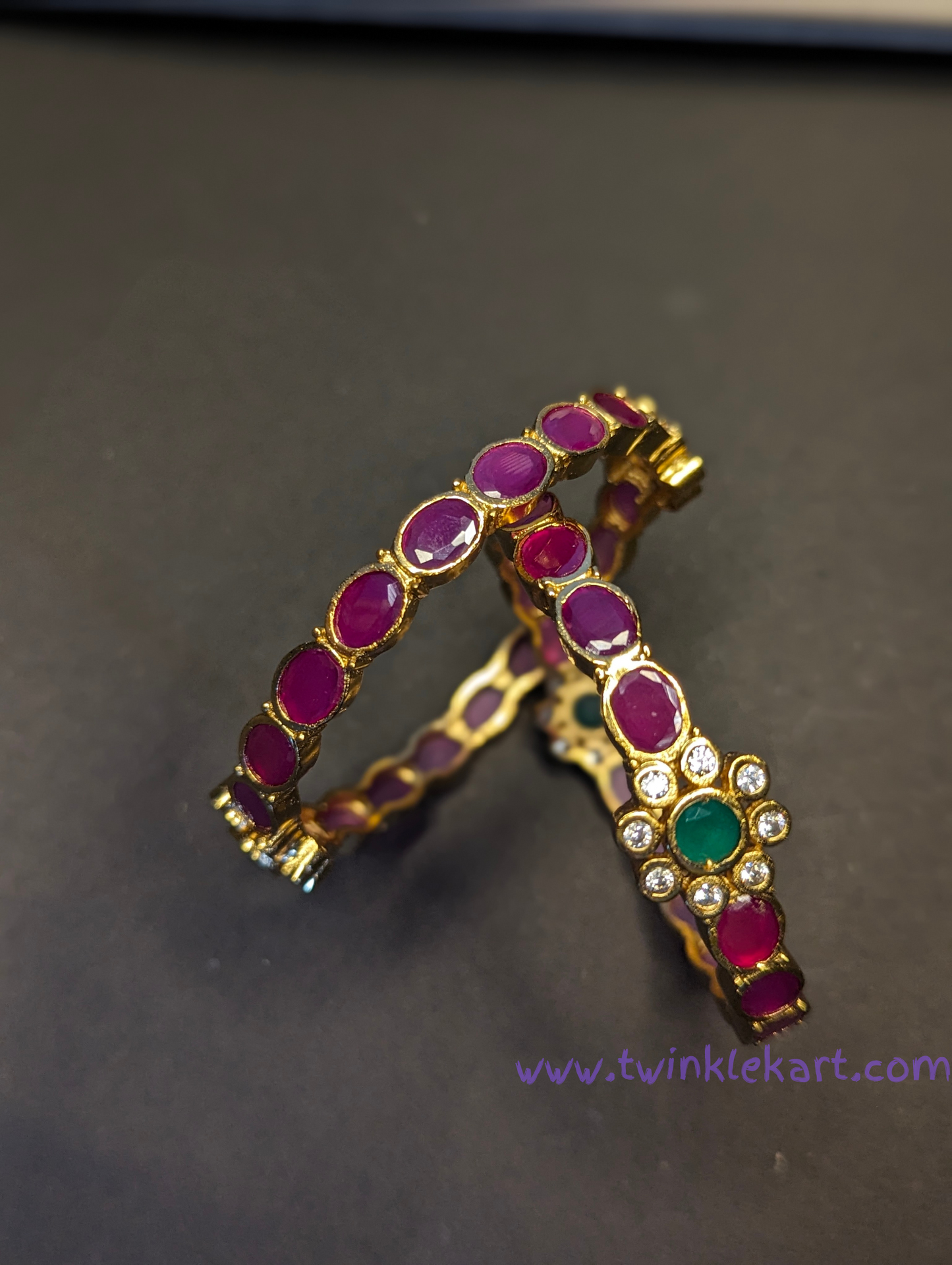 Premium Ruby Flower Bangle Set