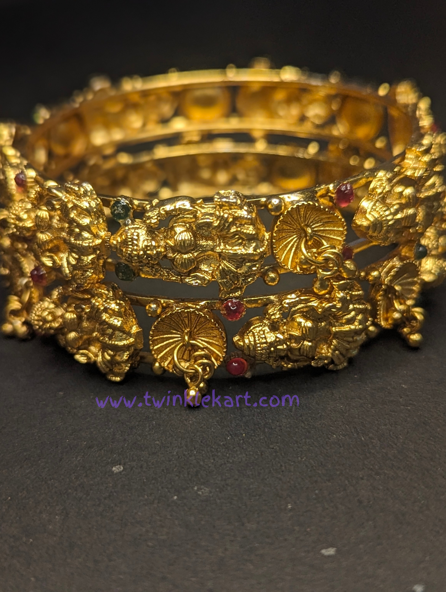 Premium Mahalakshmi With Kemp Stones Bangle Set