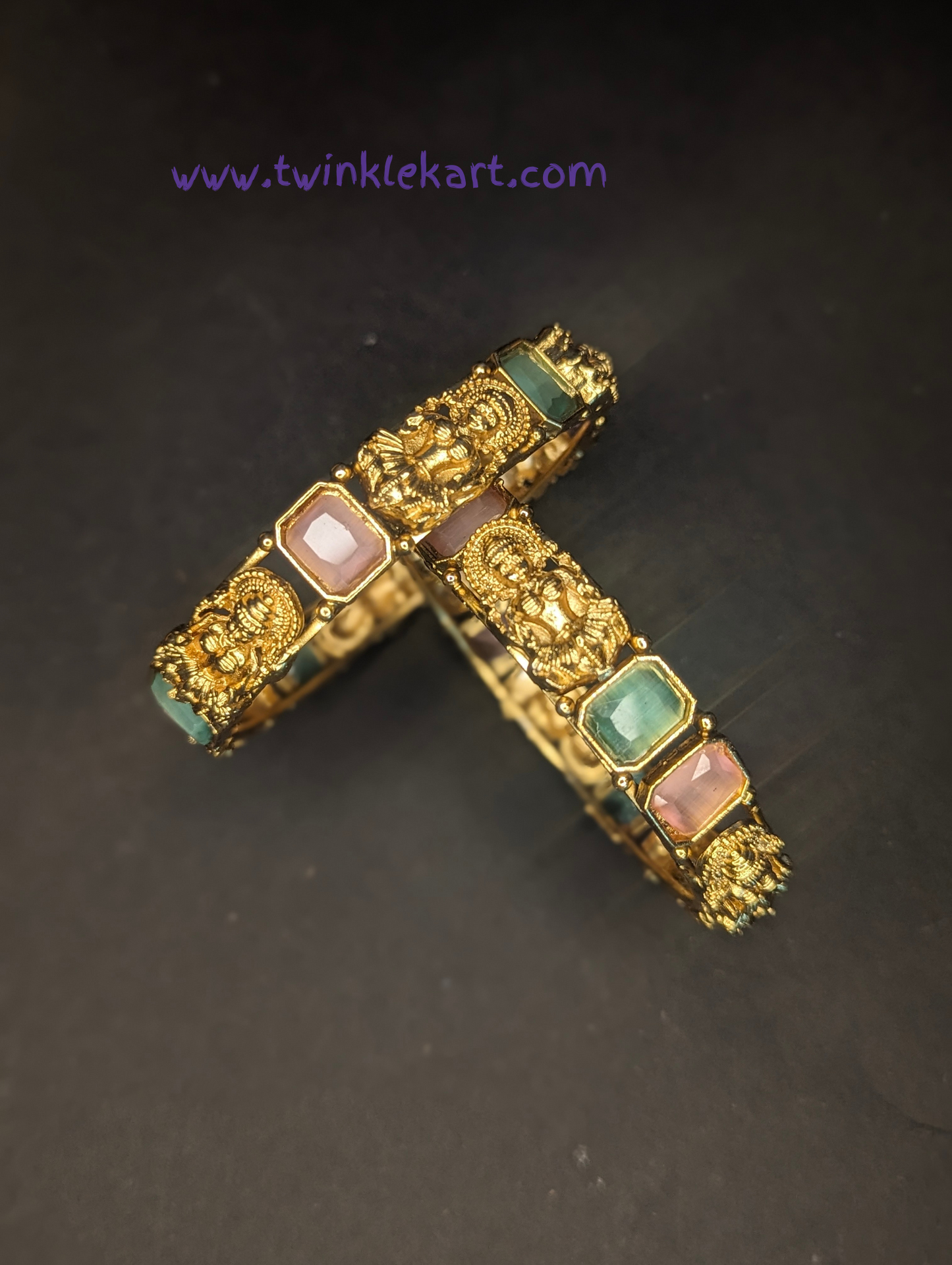 Premium Meenakshi Amman Multi Stone Bangle Set