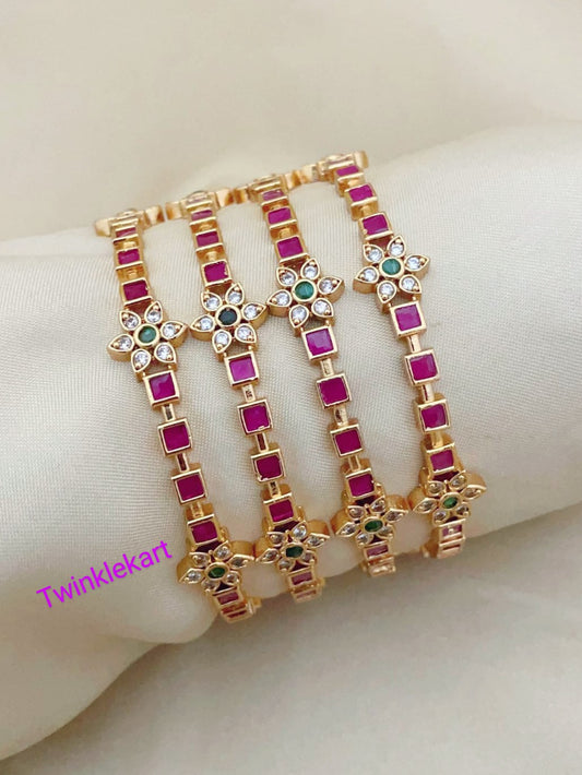 Square Design Pink Stone Bangle Set