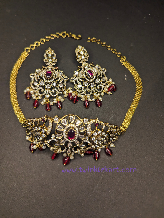 Premium Victorian Maroon Choker Set