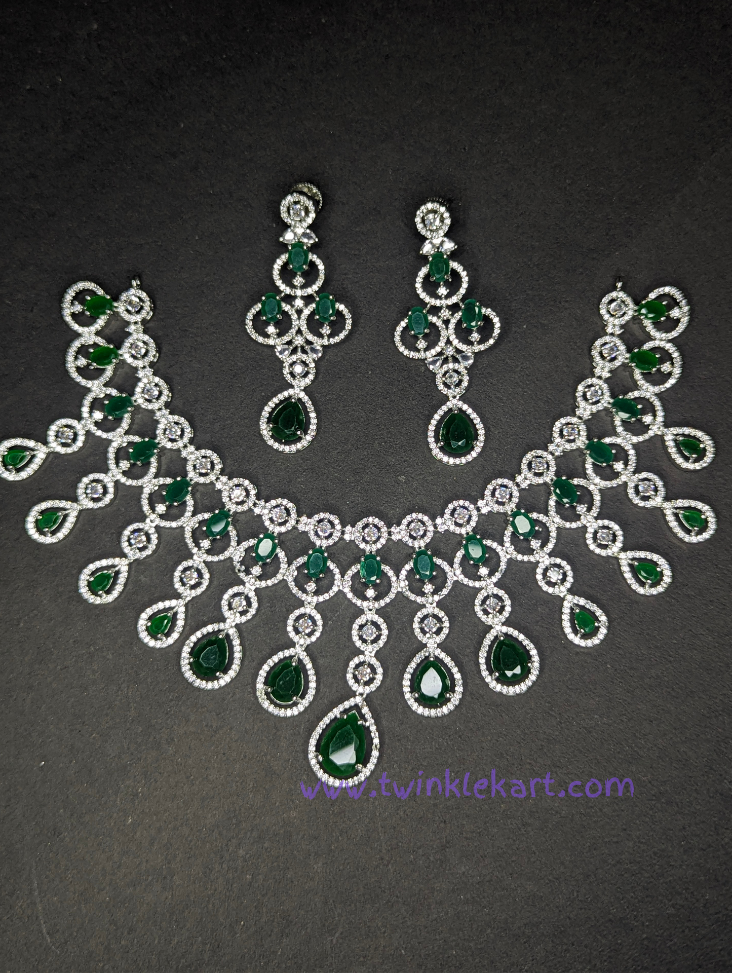 Premium Teardrop Twilight AD Green Necklace Set