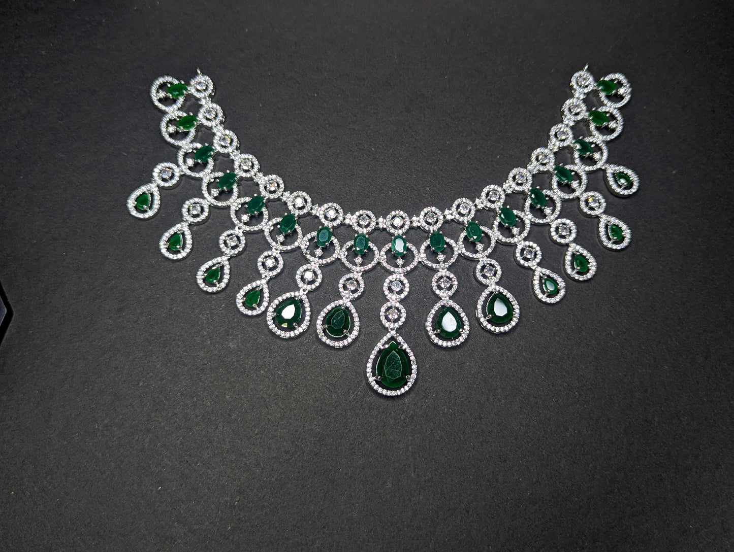 Premium Teardrop Twilight AD Green Necklace Set