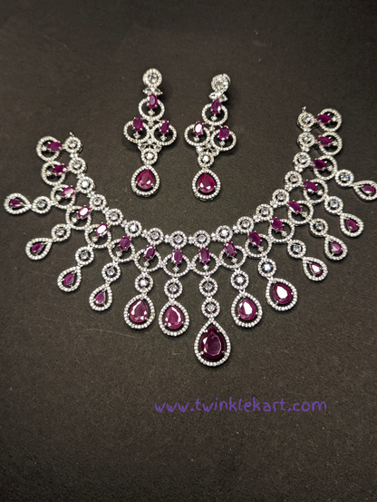 Premium Teardrop Twilight AD Ruby Necklace Set