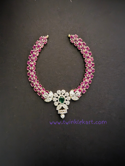 Premium Ruby Flower AD Necklace Set