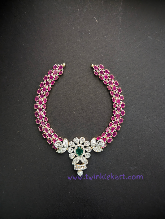 Premium Ruby Flower AD Necklace Set