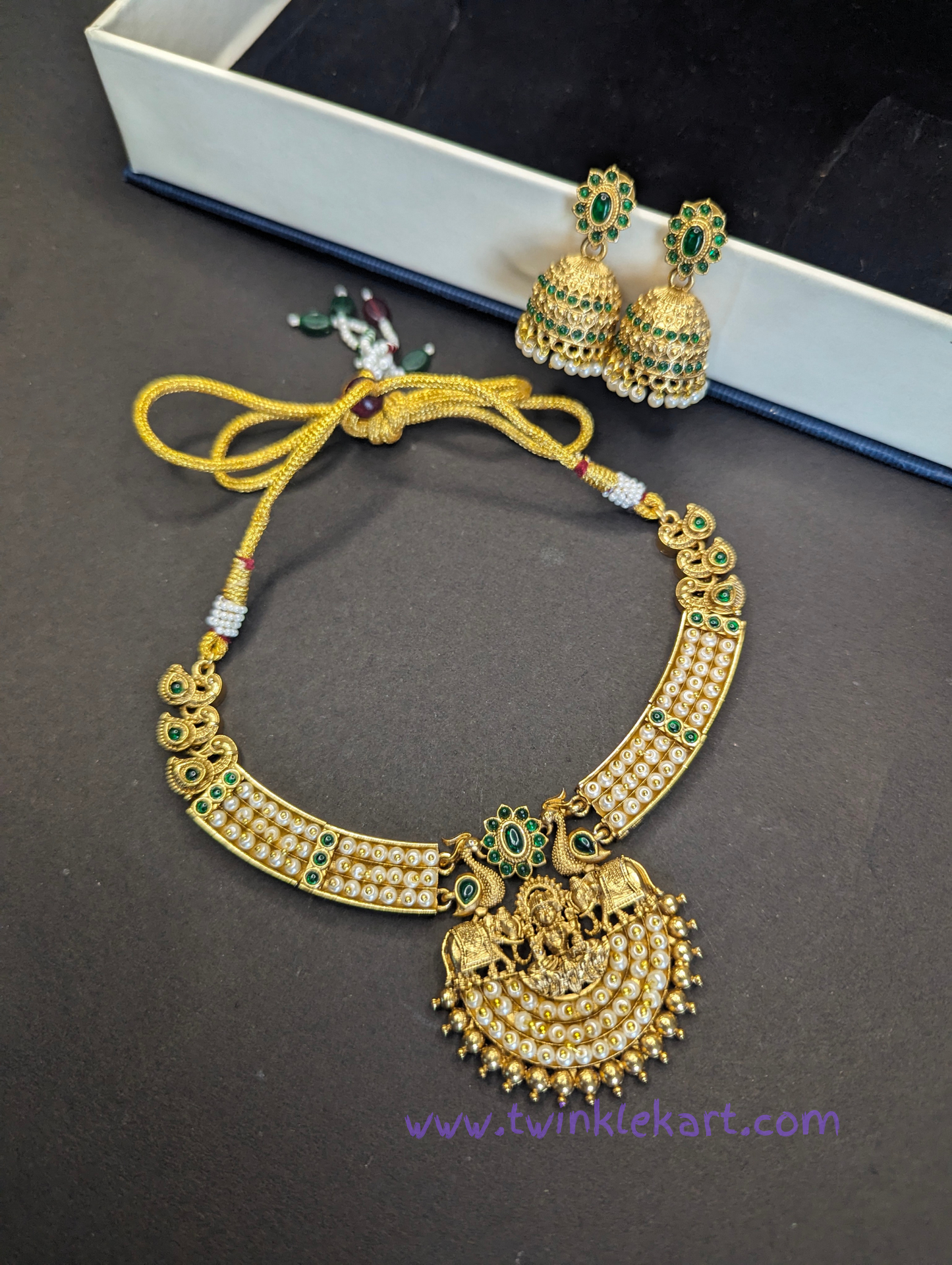 Premium Lakshmi Green Necklace Set