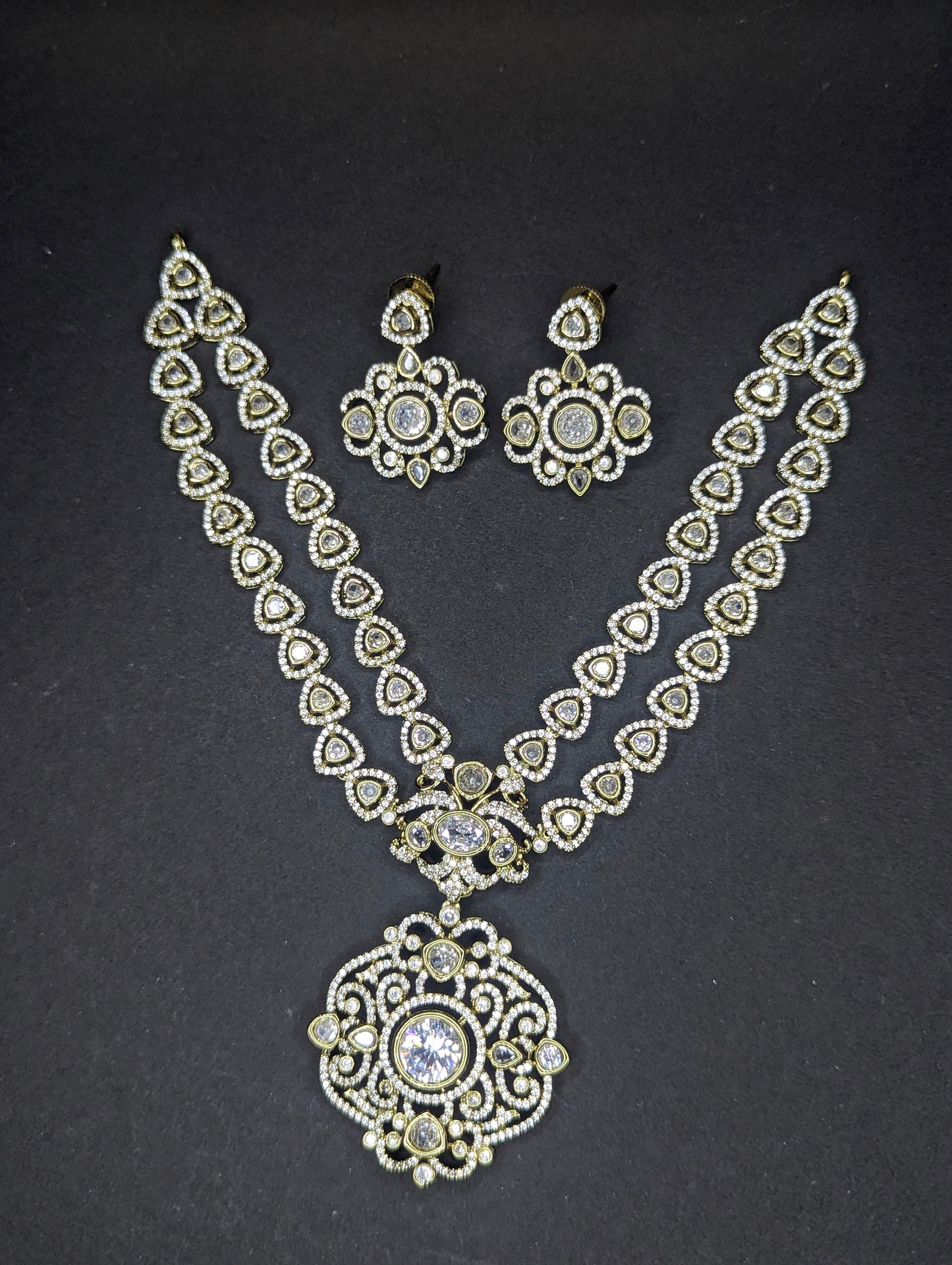 Premium Two Layer Victorian AD White Necklace Set