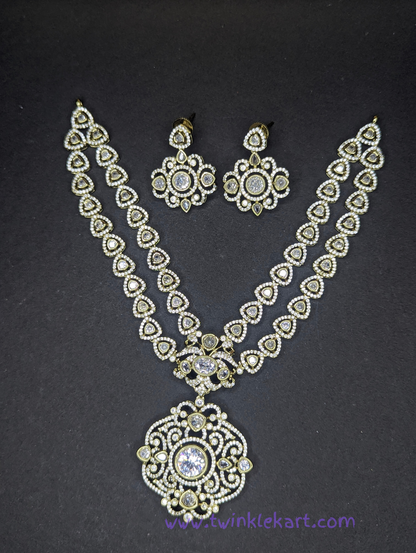 Premium Two Layer Victorian AD White Necklace Set