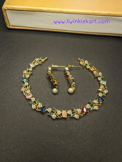 Multi Color Kemp Stone Necklace With Earrings