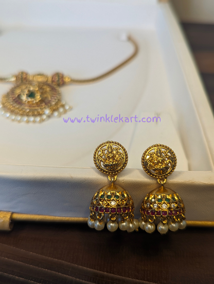 Premium Lakshmi Mugappu Necklace With Beautiful Earrings