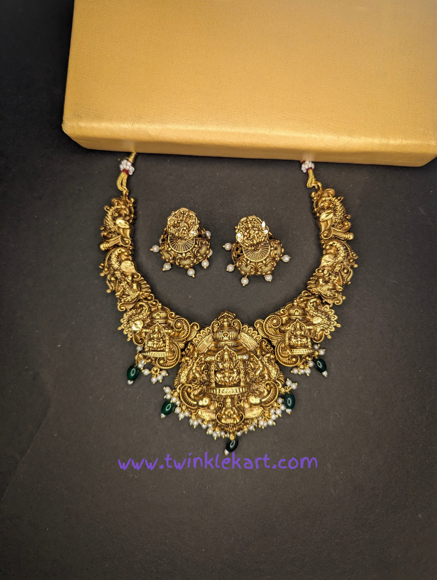 Unique 3D embossed Lakshmi Necklace With Earrings