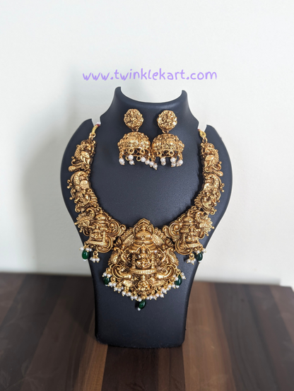 Unique 3D embossed Lakshmi Necklace With Earrings