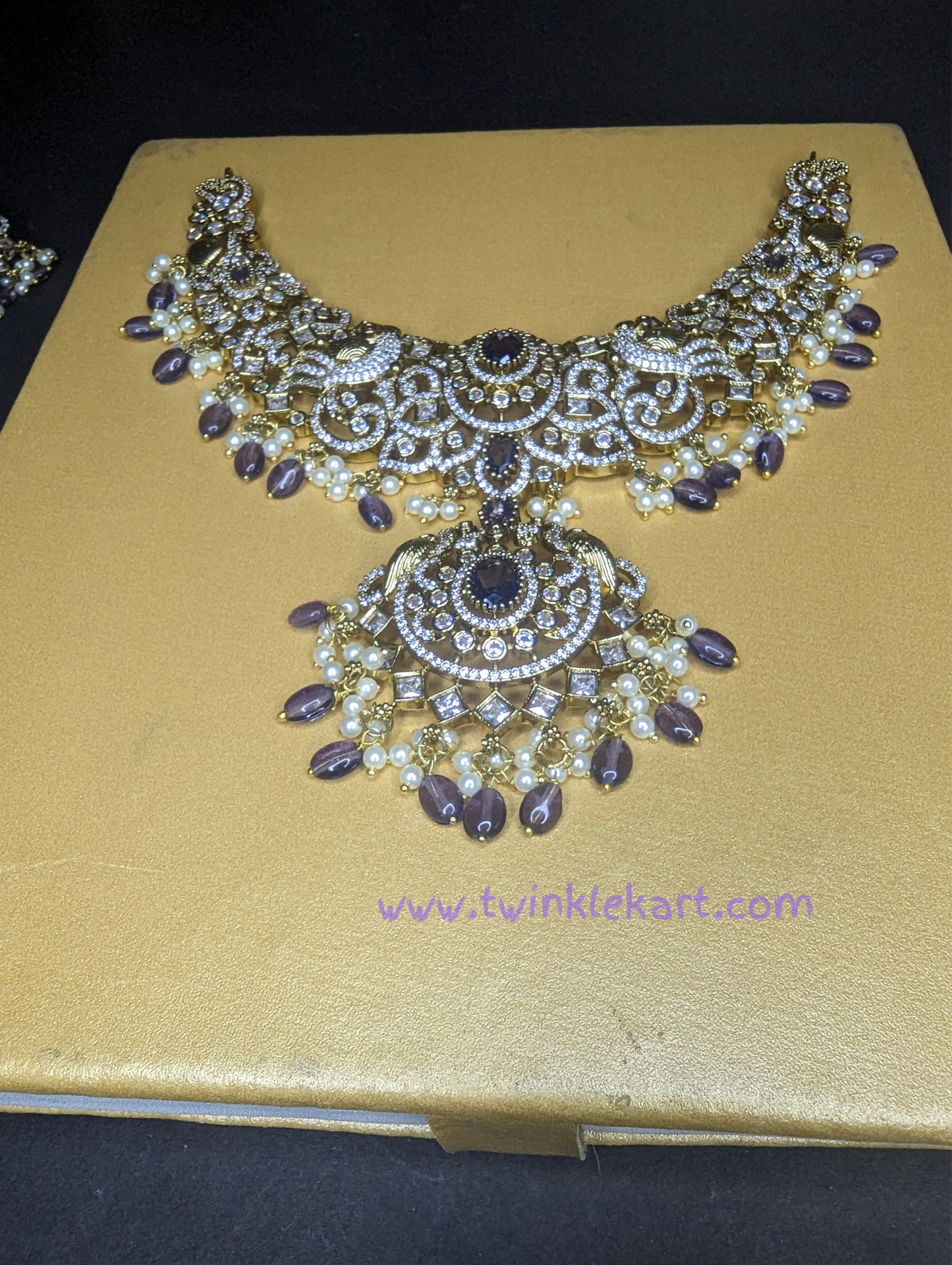 Premium Victorian Purple Bridal Necklace With Earrings