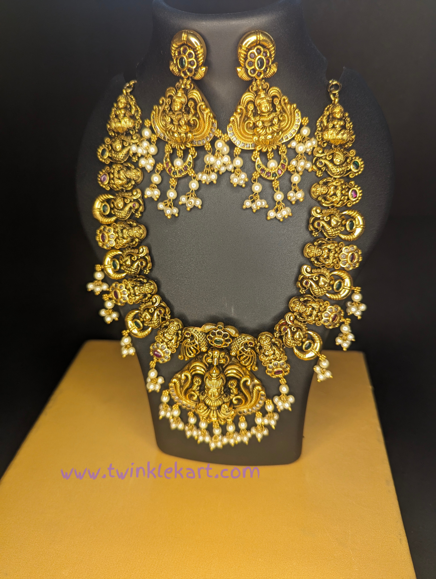 Premium MahaLakshmi on Lotus Necklace With Earrings