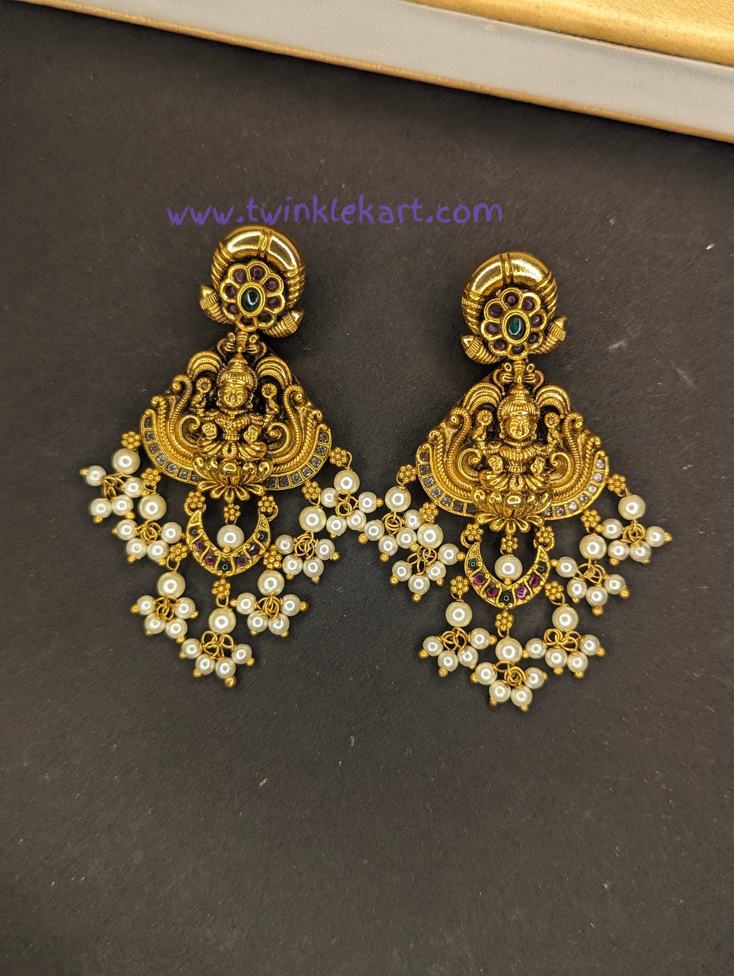 Premium MahaLakshmi on Lotus Necklace With Earrings