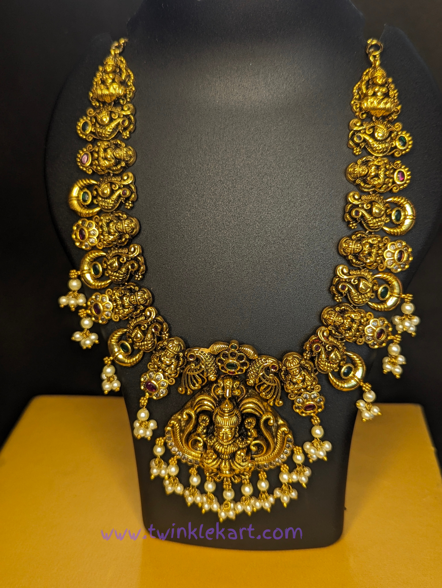 Premium MahaLakshmi on Lotus Necklace With Earrings