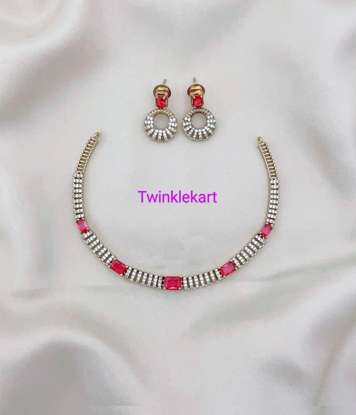 Dazzling Ruby With White Stone Choker Set