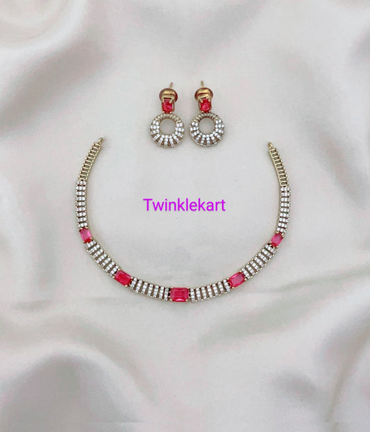 Dazzling Ruby With White Stone Choker Set