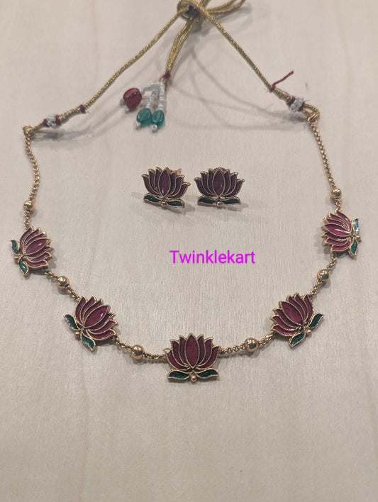 Trending Lotus Necklace Chain With Studs