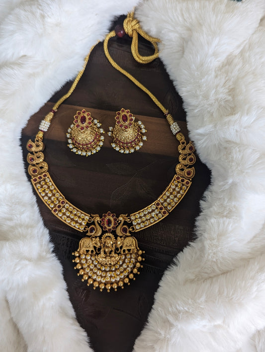 Premium Lakshmi Red Stone Necklace Set