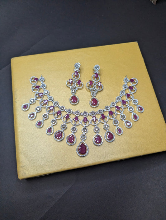 Premium Teardrop Twilight AD Ruby Necklace Set